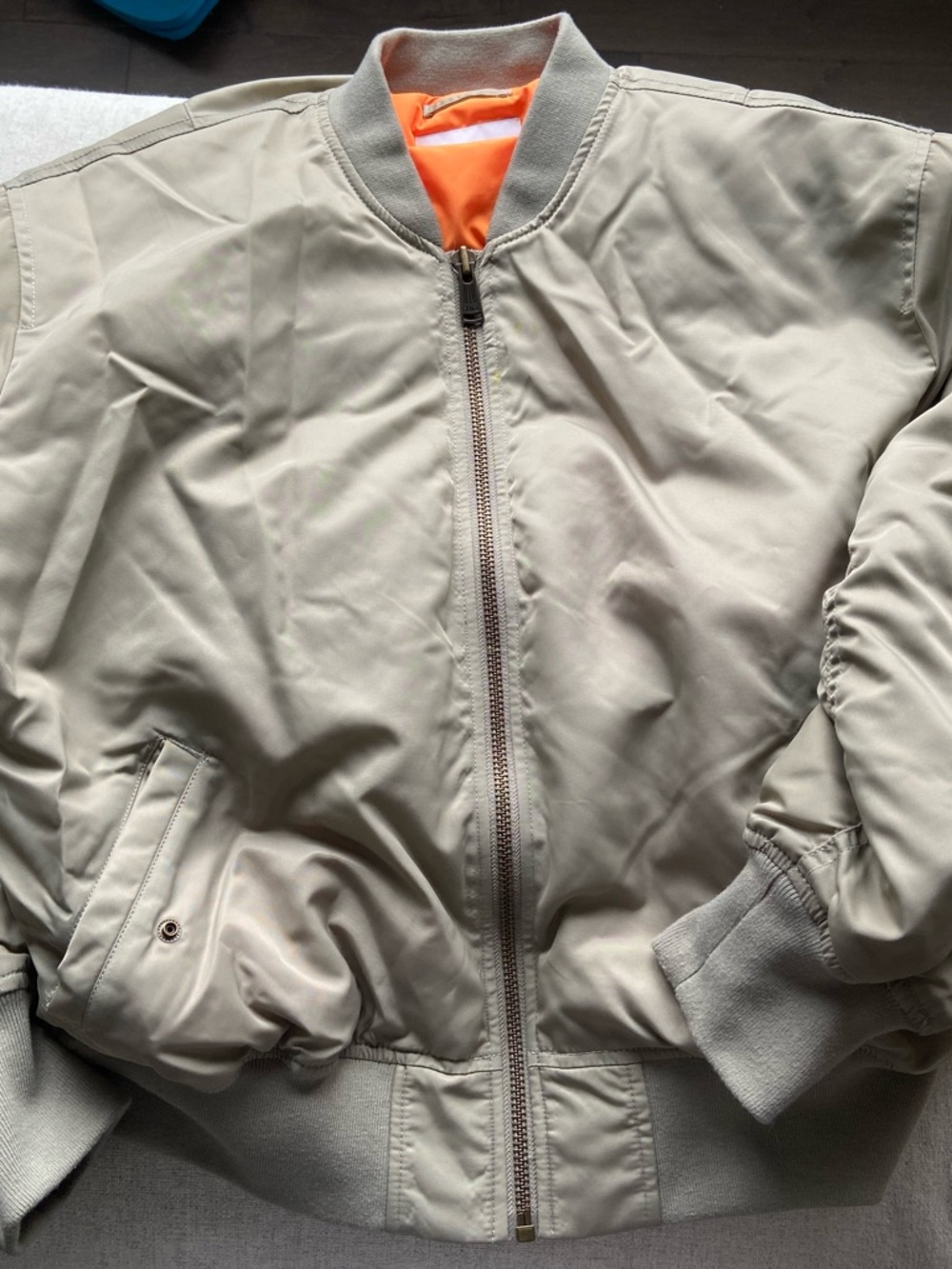 TNA unisex Bomber Jacket in Beige with Orange Lining